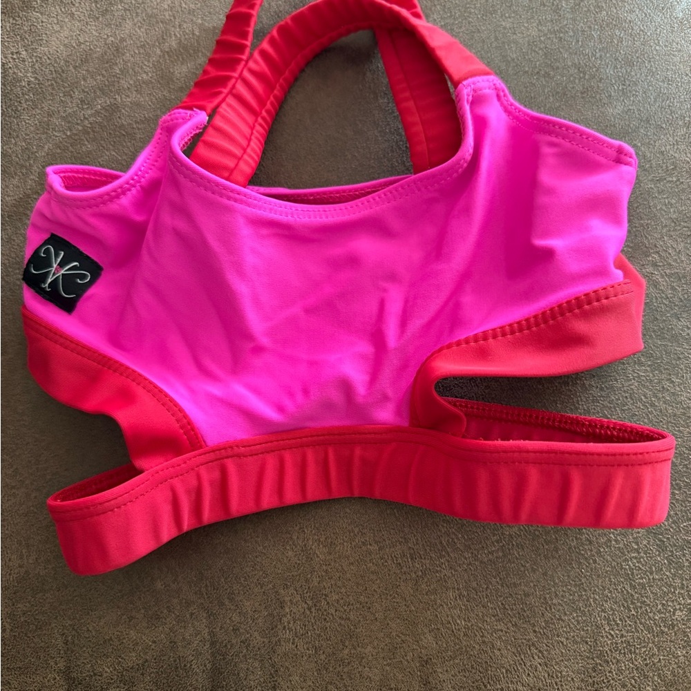Sporty Pink and Red Bikini Top with Racerback